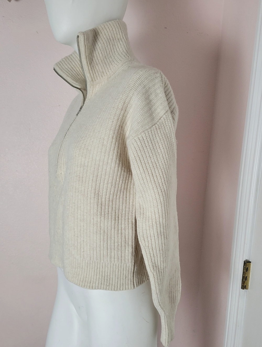 Everlane The Felted Merino Wool Half-Zip Sweater in Oatmeal - Size S - Picture 5 of 10